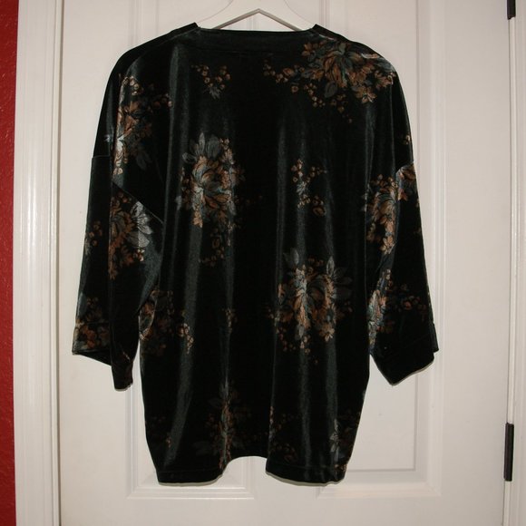 ANN TAYLOR Black Floral Velvet Kimono Topper sz OS - Picture 5 of 7